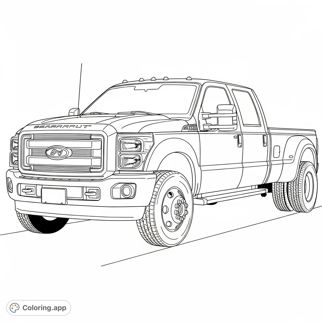 A powerful Ford F-350 Crew Cab Dually truck from 2011, featuring its distinctive dual rear wheels and robust design, ready for intricate coloring.