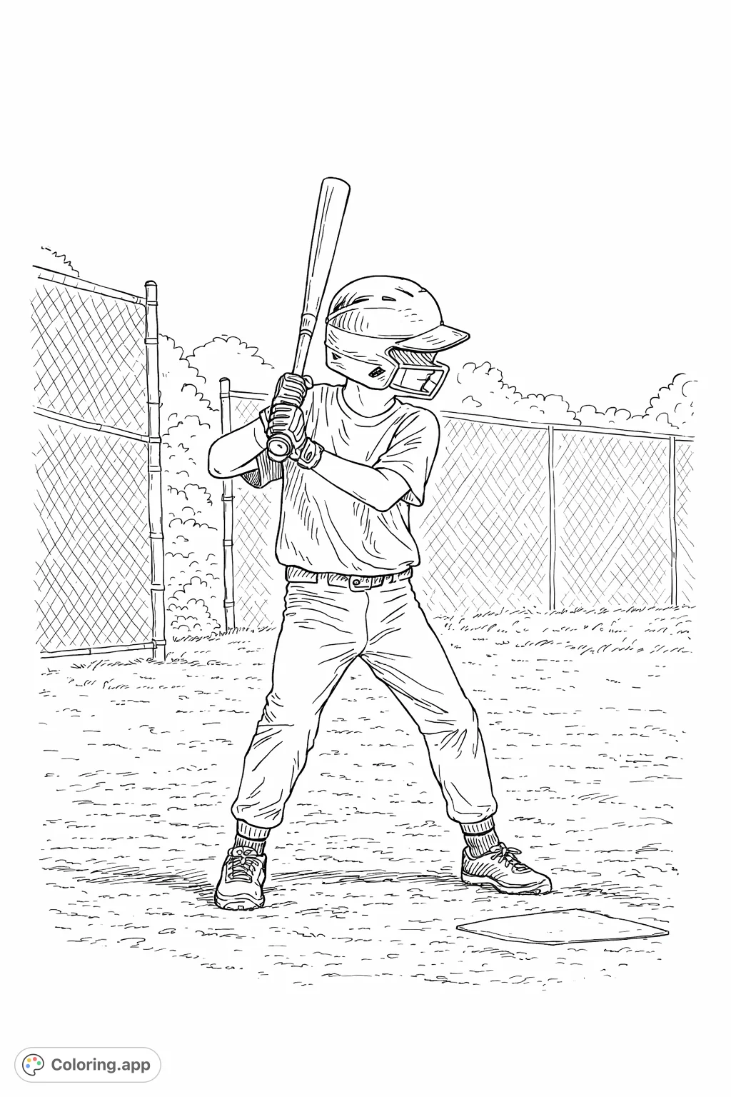 A young baseball player in a full batting stance, ready to swing. Perfect for sports enthusiasts and aspiring athletes.
