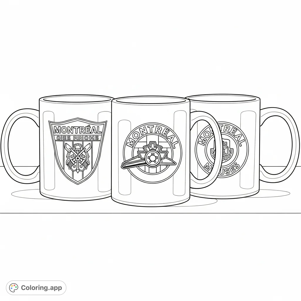 Three unique mugs, each featuring a detailed Montreal logo, arranged on a surface. A charming tribute to the vibrant city, inviting creative expression.
