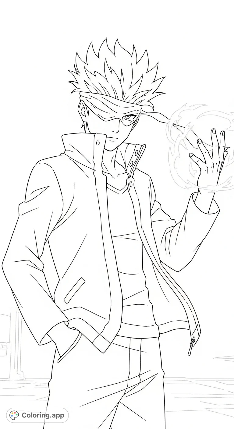 Capture the powerful Gojo Satoru in a dynamic pose, blindfold lifted to reveal his eyes, with detailed hair and clothing. Perfect for Jujutsu Kaisen fans!