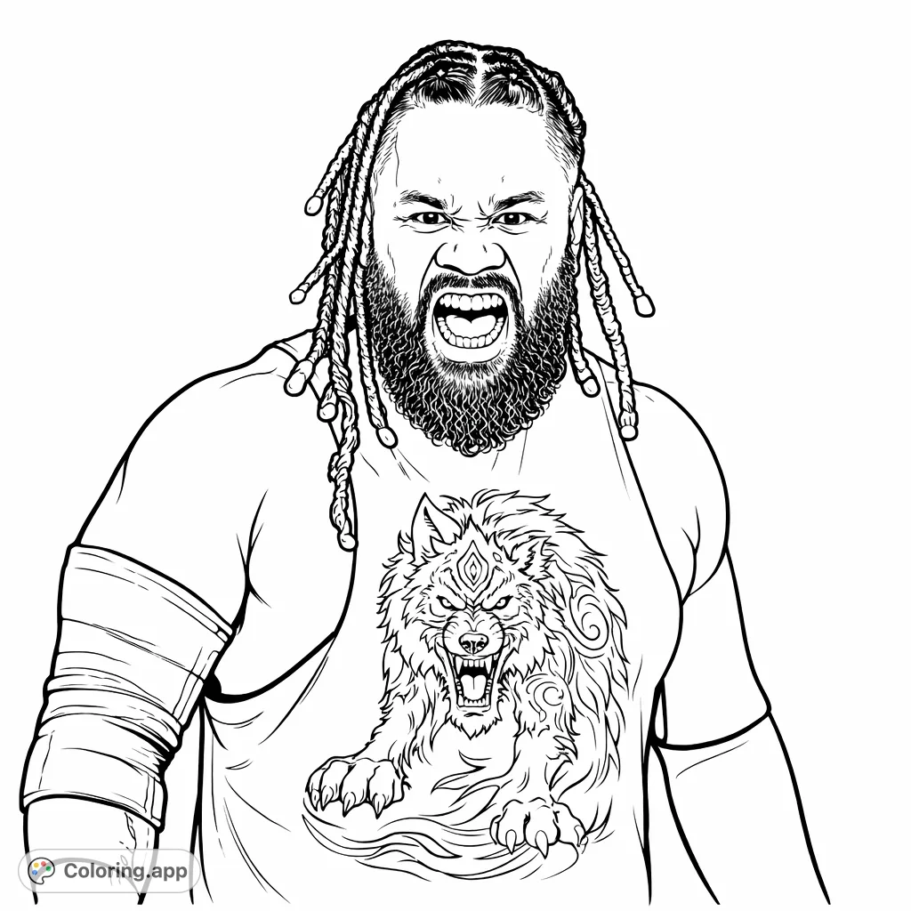 Unleash your creativity with this fierce warrior featuring a powerful wolf emblem, dreadlocks, and an intense expression. Perfect for fans of wrestling and strong characters.