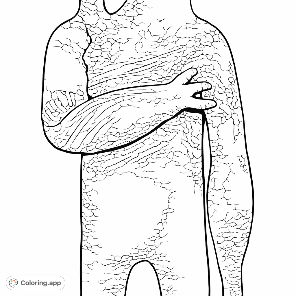 Discover an abstract humanoid figure with intriguing peeling textures and smooth surfaces. A unique design for creative expression and mindful coloring.