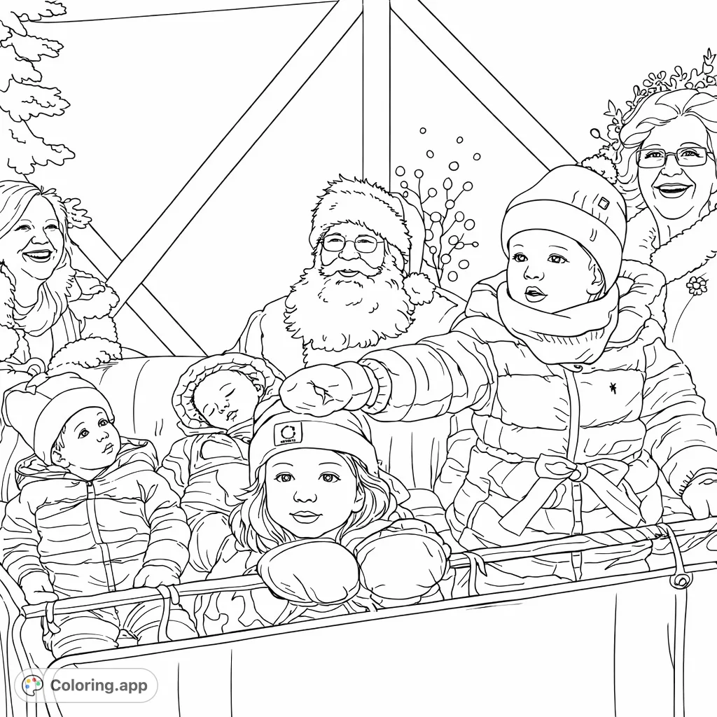 A heartwarming festive scene featuring Santa, Mrs. Claus, and happy children, ready for a magical holiday adventure. Perfect for all ages!