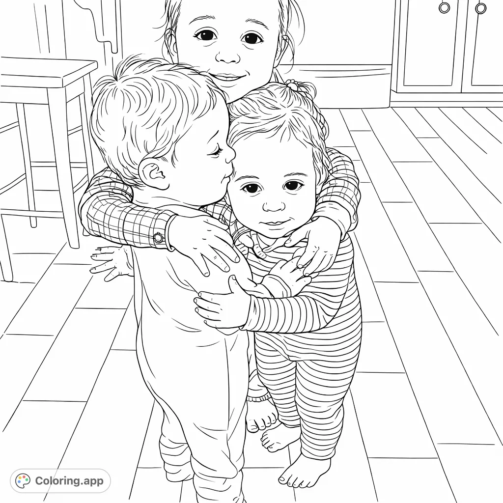 Hug Colorable Three Little Hugs - Coloring.app