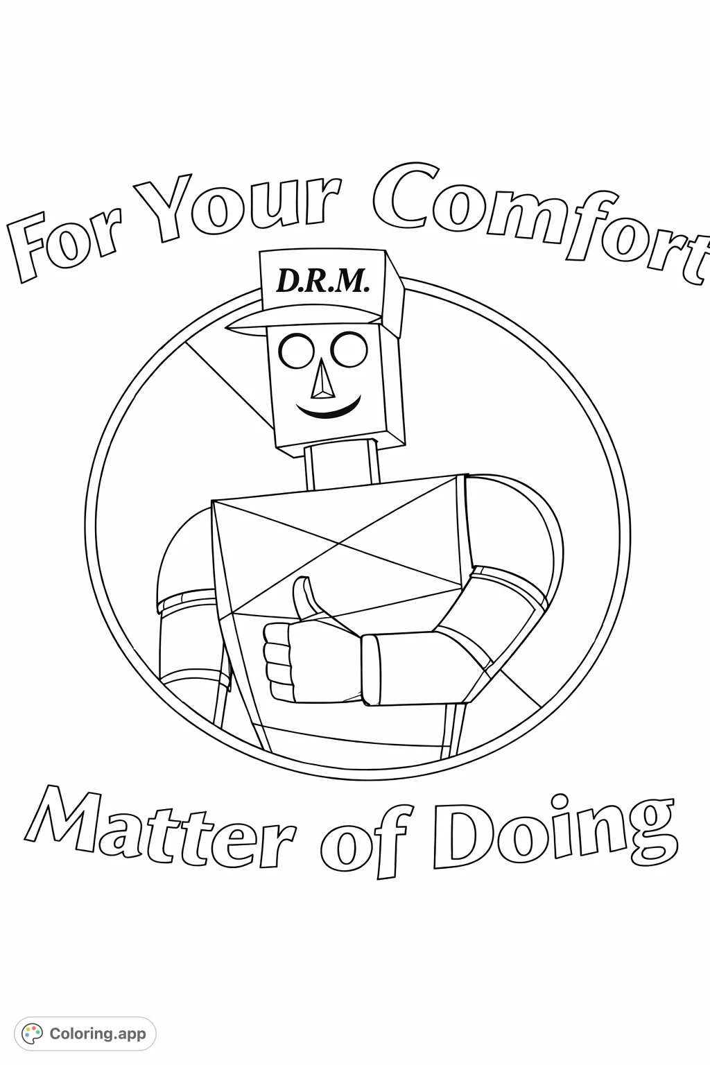 A cheerful, segmented robot with a cap gives a thumbs-up within a divided circular emblem. Perfect for budding engineers and robot enthusiasts!