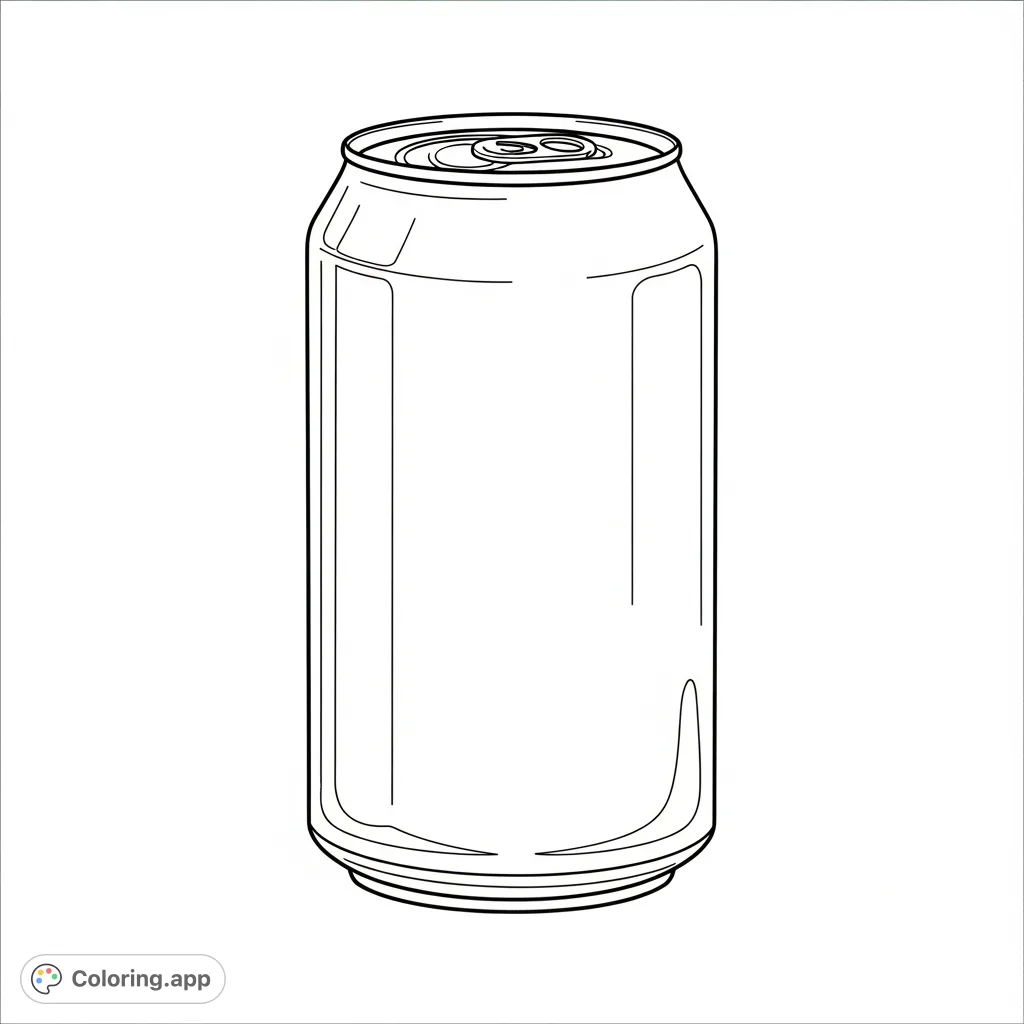 Color this refreshing full soda can. A perfect, smooth cylindrical shape with a pull-tab, ready for your creative touch. Great for all ages!