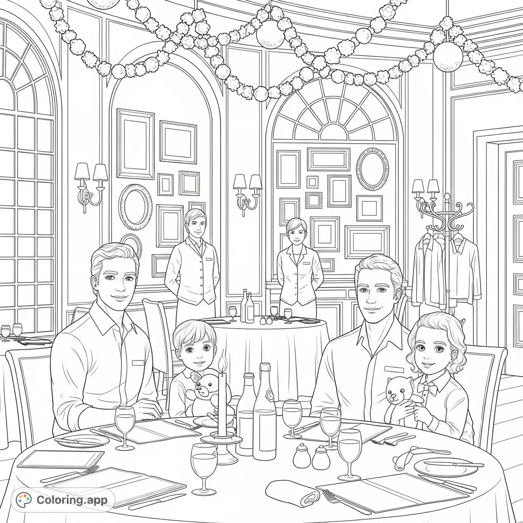 Elegant Dining Gathering Scene - Coloring.app
