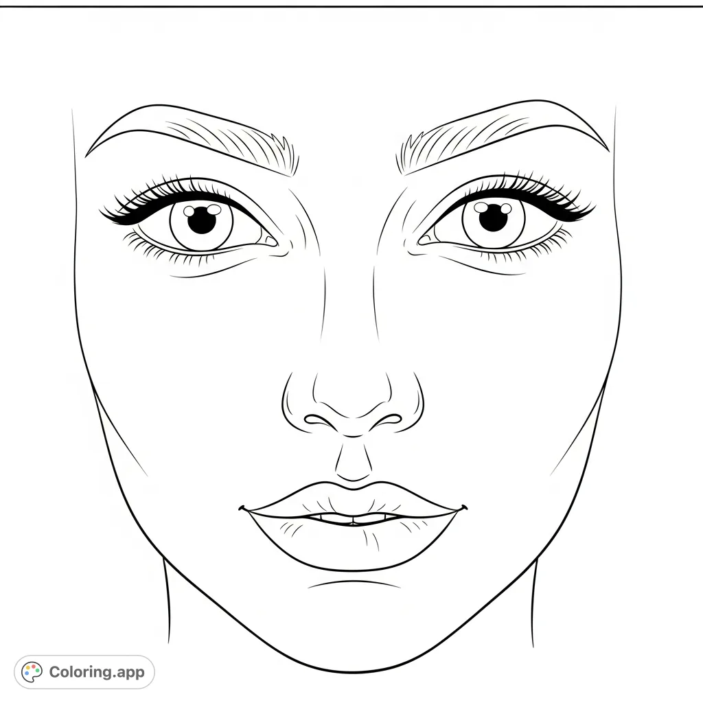 A free printable face coloring page featuring a large, expressive face with clear features, perfect for creative coloring and exploring emotions.
