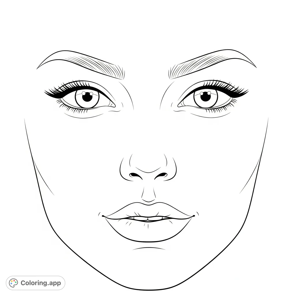 A captivating face portrait with Eurasian features, wide-set eyes, and defined lips, offering ample space for creative coloring. A serene, inviting expression awaits your artistic touch.