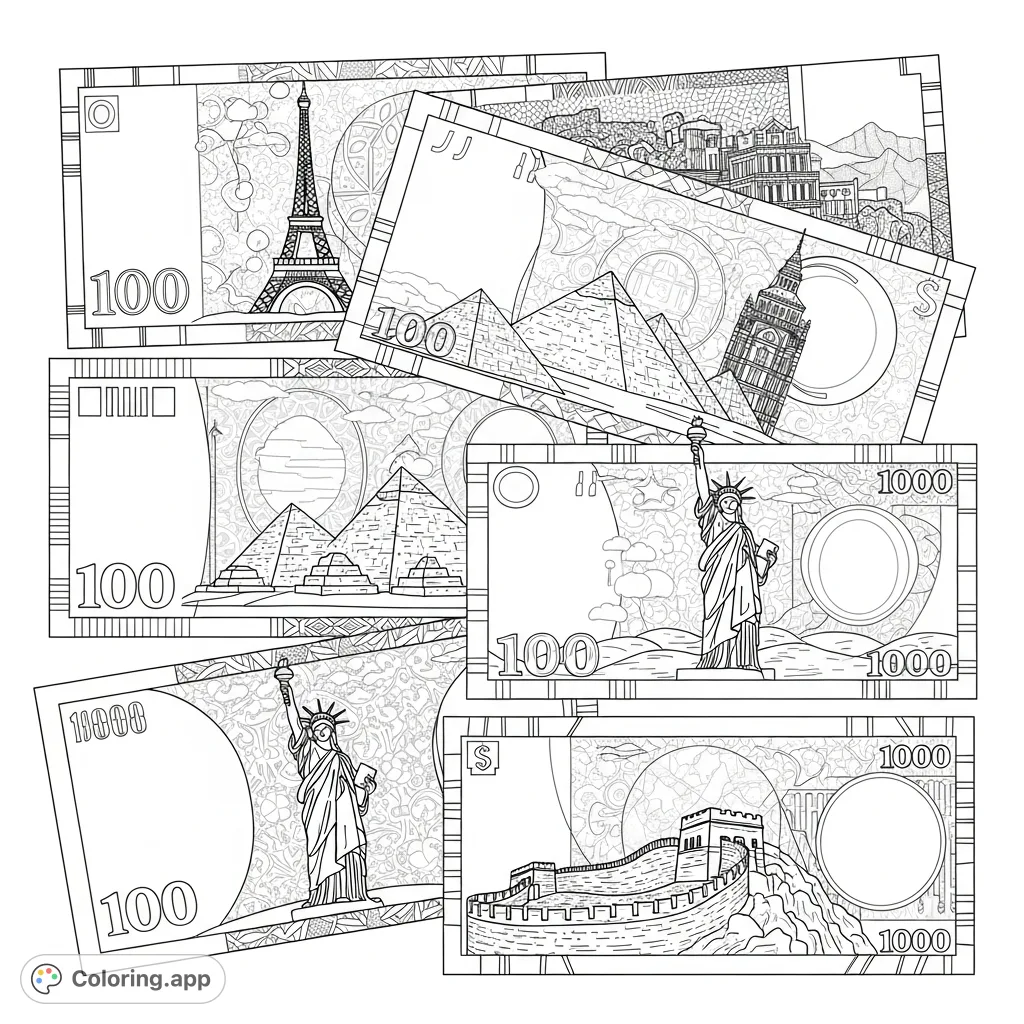 Banknotes Coloring Pages - Coloring.app