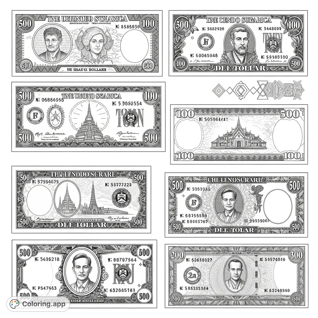 Banknote Coloring Pages - Coloring.app