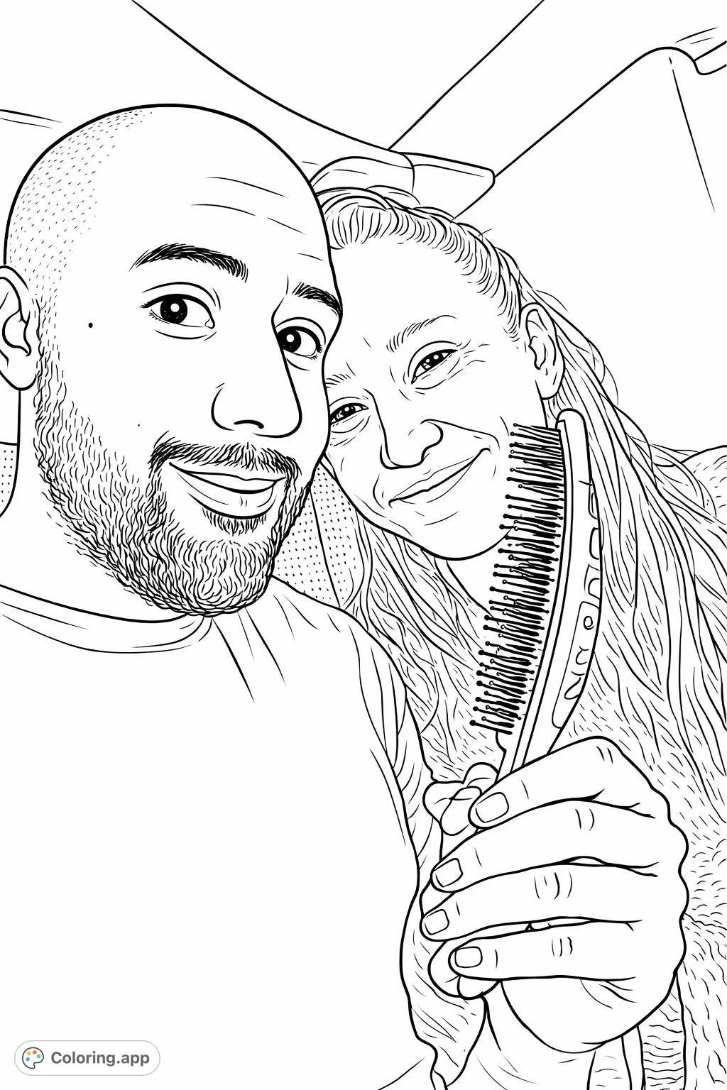 Friends Sharing a Hairbrush - Coloring.app