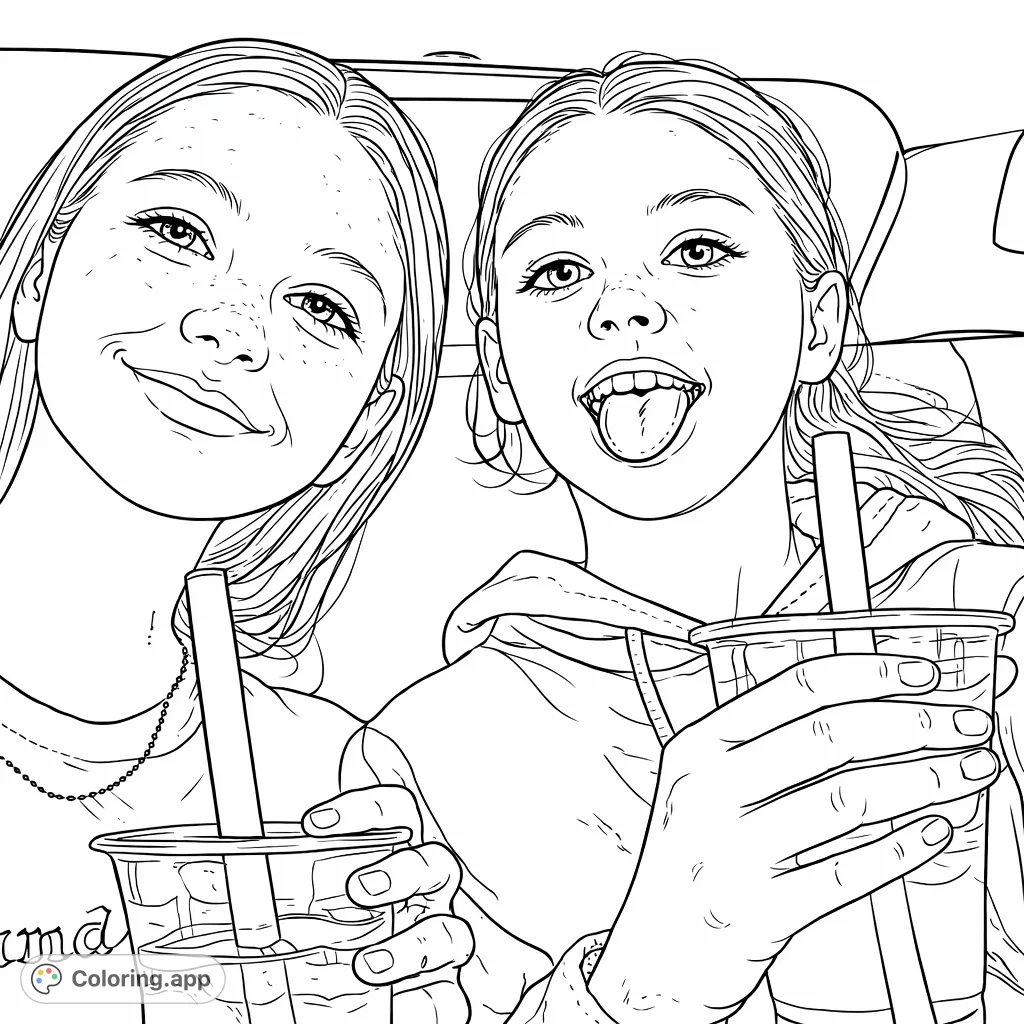 Playful Duo with Bubble Tea - Coloring.app