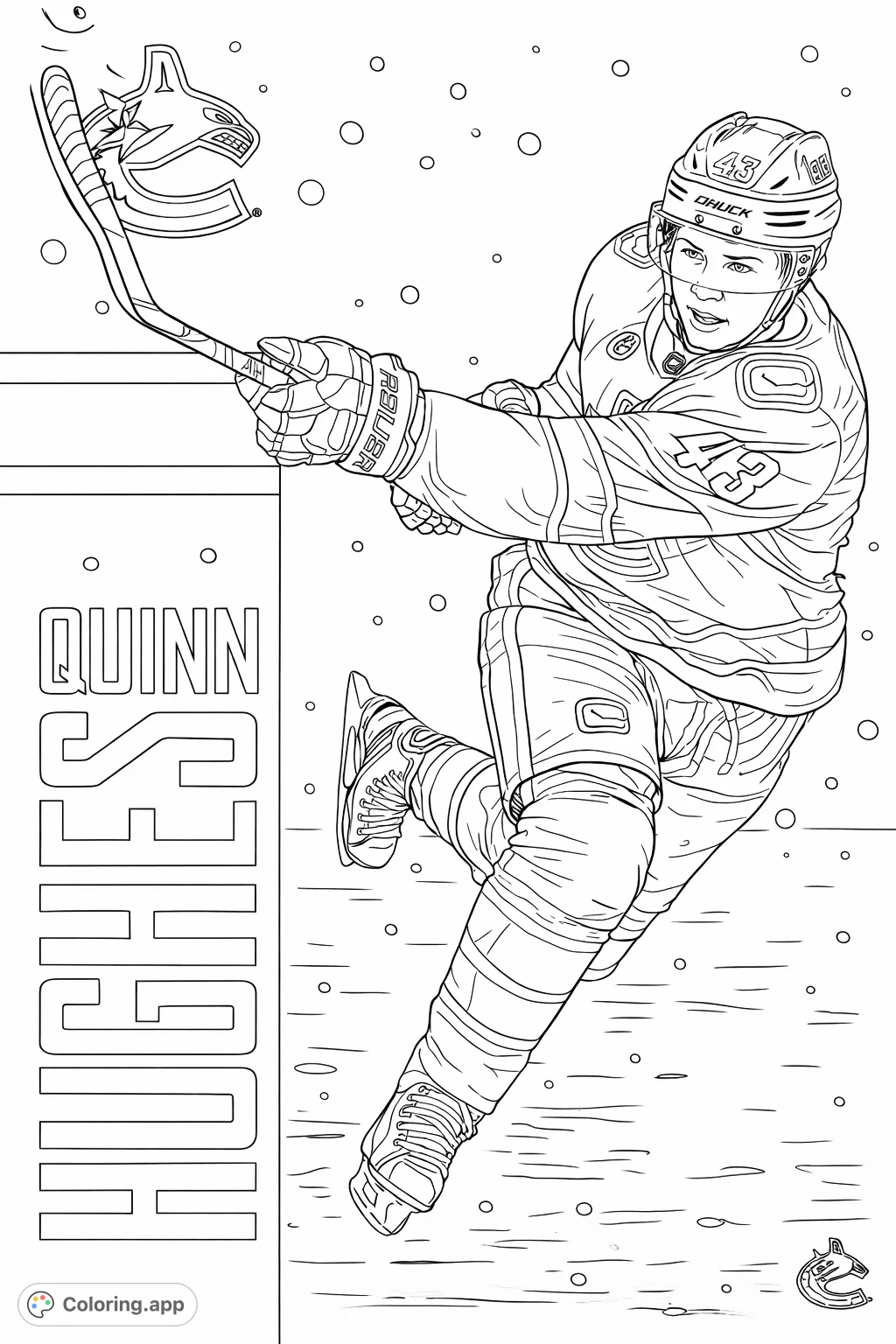 Capture the thrill of ice hockey with this dynamic coloring page featuring a pro player in action on the ice. Perfect for sports fans!