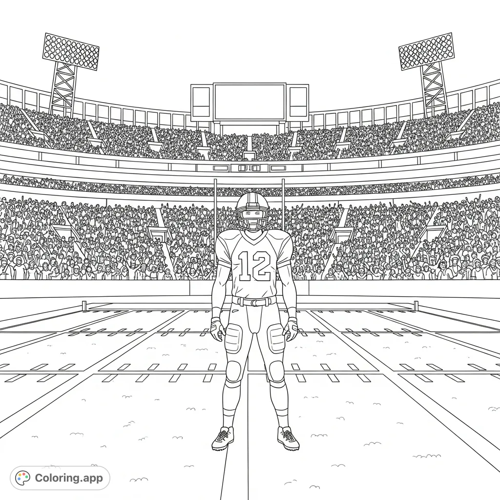 A dynamic NFL football scene featuring a player on the field before a packed stadium filled with enthusiastic fans. Perfect for sports enthusiasts.