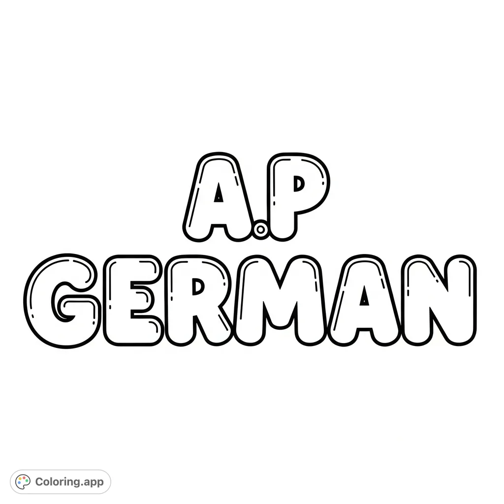 Engage with this AP GERMAN coloring page featuring bold bubble letters. A free printable coloring page perfect for language students and enthusiasts.