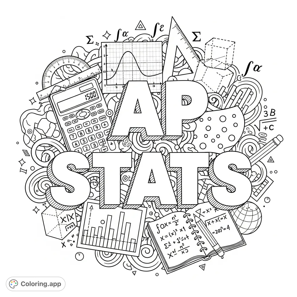 Dive into the world of statistics with "AP STATS" in bubble letters, surrounded by essential math and statistical icons. A fun, brain-boosting challenge!