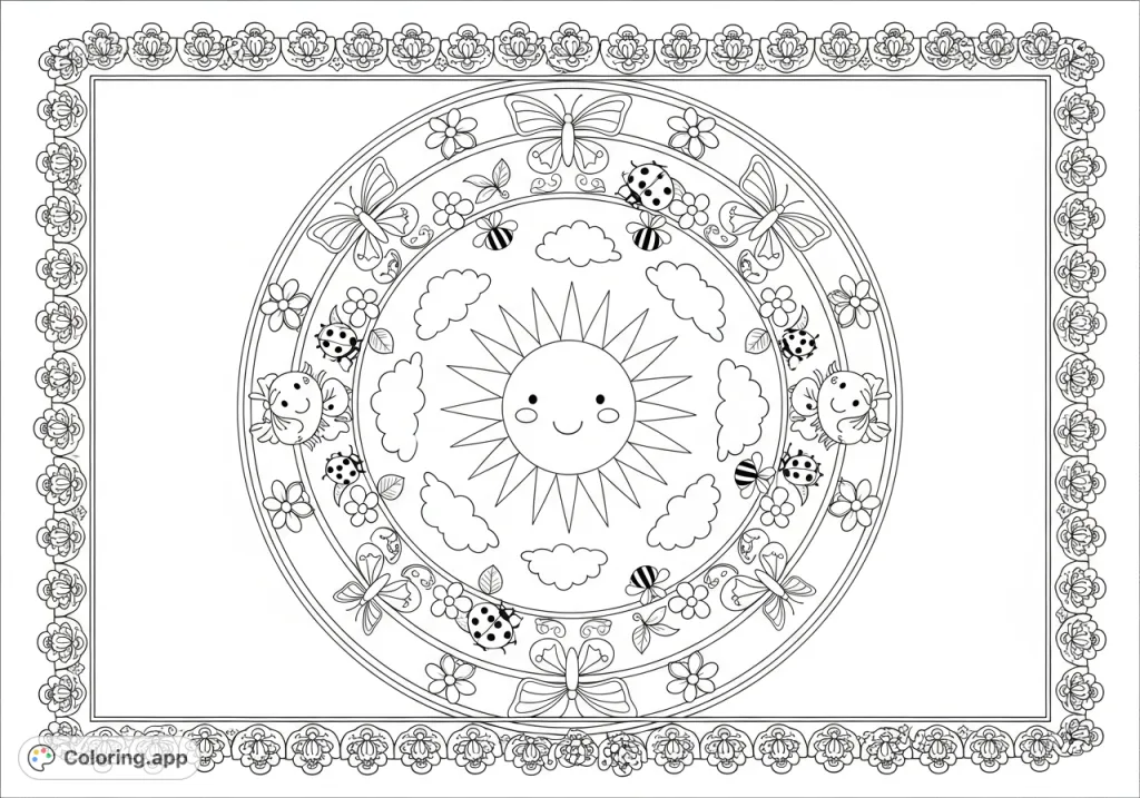 Mandala Spring Colouring Cheerful Spring Mandala - Coloring.app