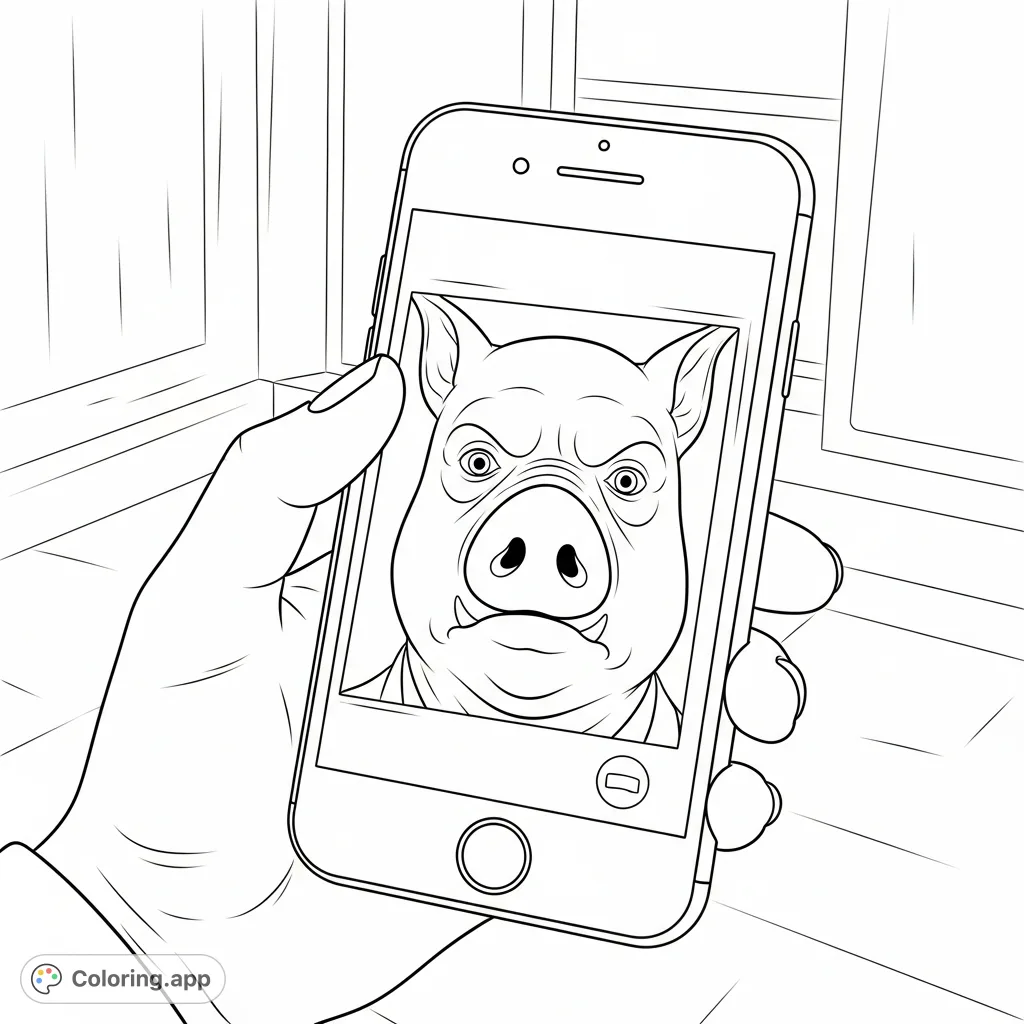 Answer the call with this John Pork coloring page! Featuring the iconic meme character on a smartphone screen, ready for your creative coloring.