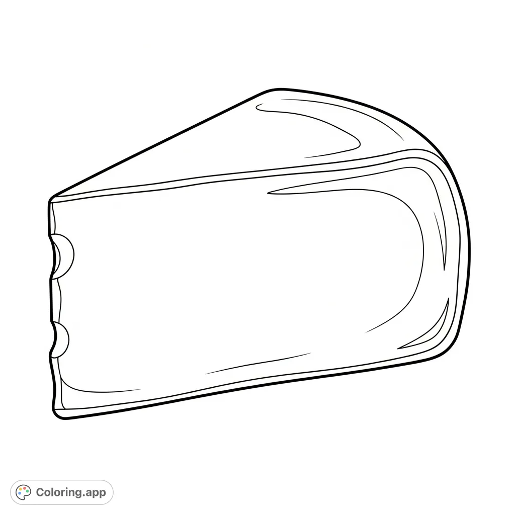 A clean, clear coloring page featuring a large, inviting cheese wedge with distinct textures and a smooth rind, ready for creative coloring.