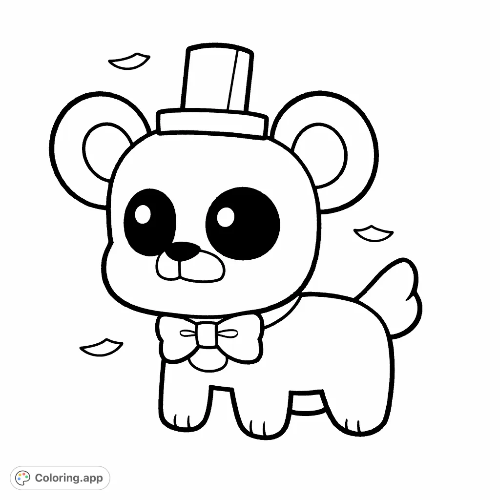 An adorable, stylized bear character wearing a top hat and bow tie, ready for a fun coloring adventure. Perfect for fans of cute animal designs!