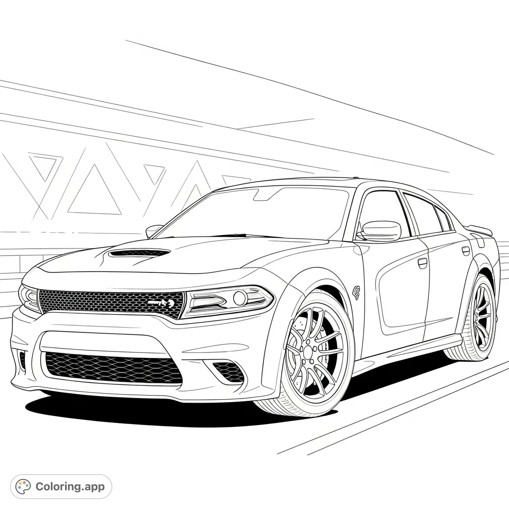 Experience the thrill of the Dodge Hellcat Charger with this detailed coloring page, featuring its iconic design and aggressive stance. Perfect for car enthusiasts!