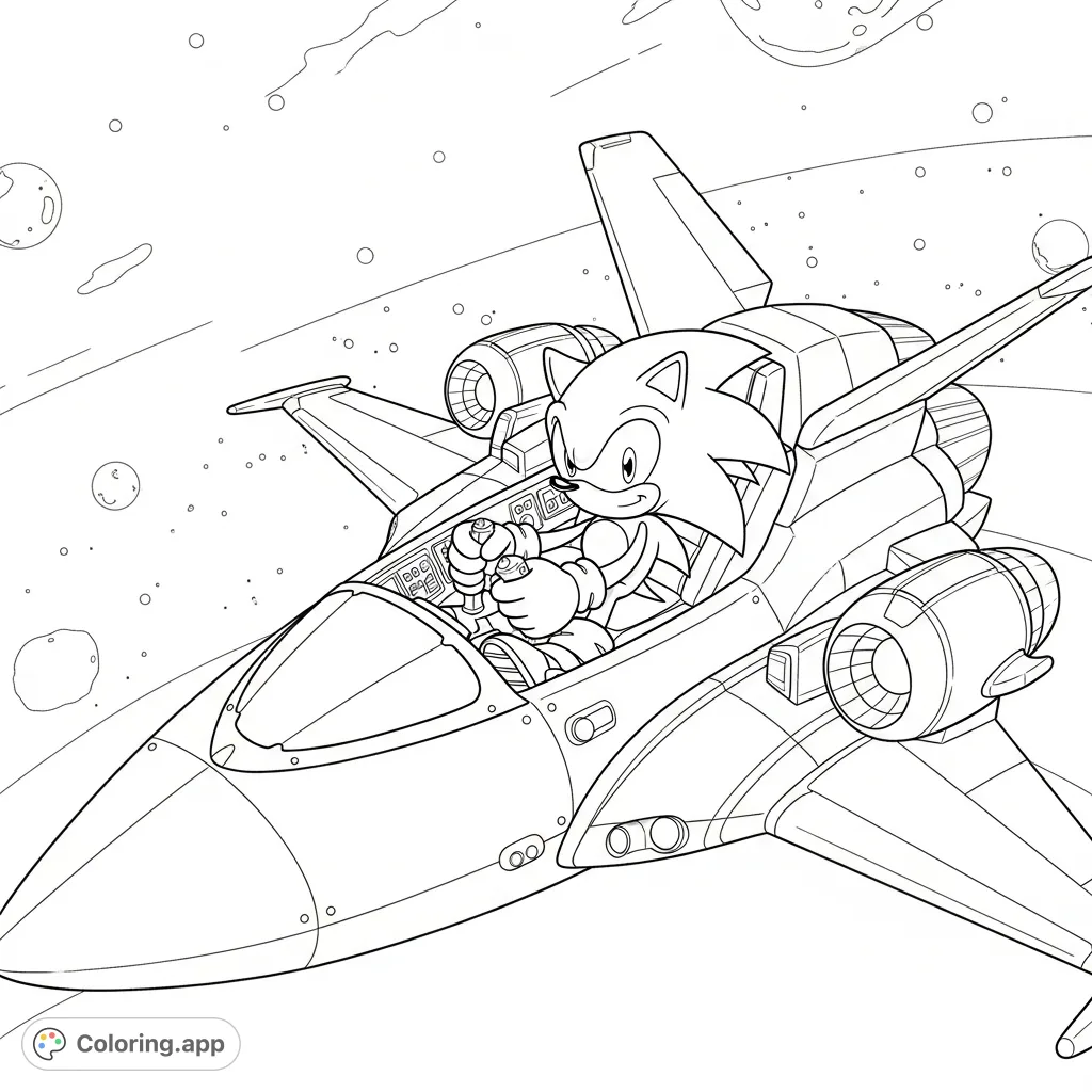 Join Sonic the Hedgehog as he takes flight in the iconic Arwing spacecraft! A thrilling fusion of two beloved gaming franchises, ready for your creative touch.
