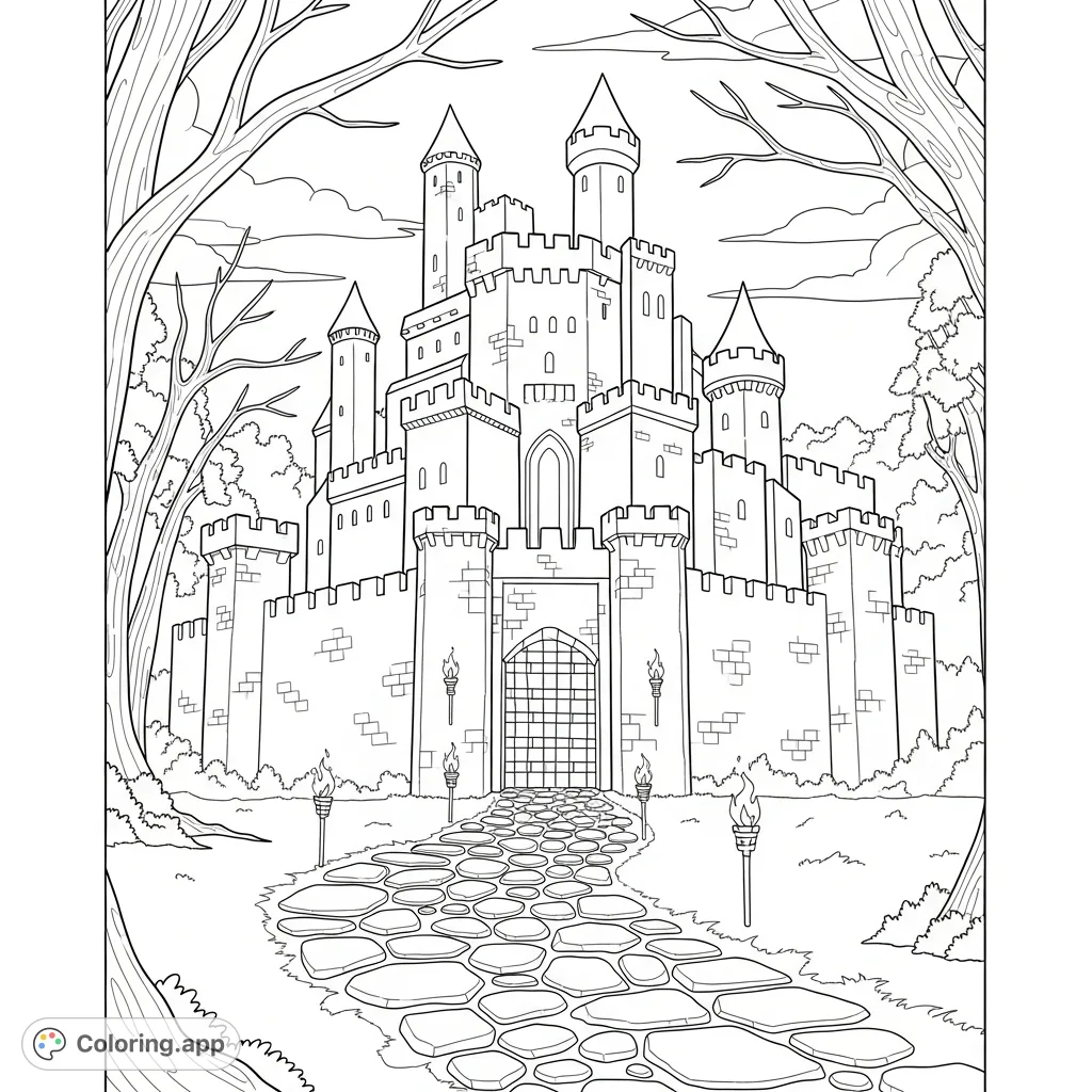 Unleash your creativity on Blackiron Hold, a foreboding castle with an ancient stone path and skeletal woods, calling to a hidden power.