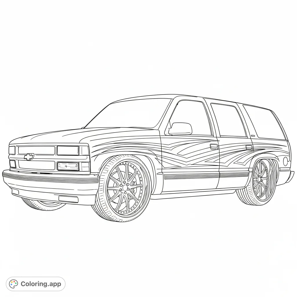 Experience the iconic 90s custom scene with a slammed 1999 Chevy Tahoe OBS, featuring massive 26-inch billet wheels and dynamic era-specific graphics.