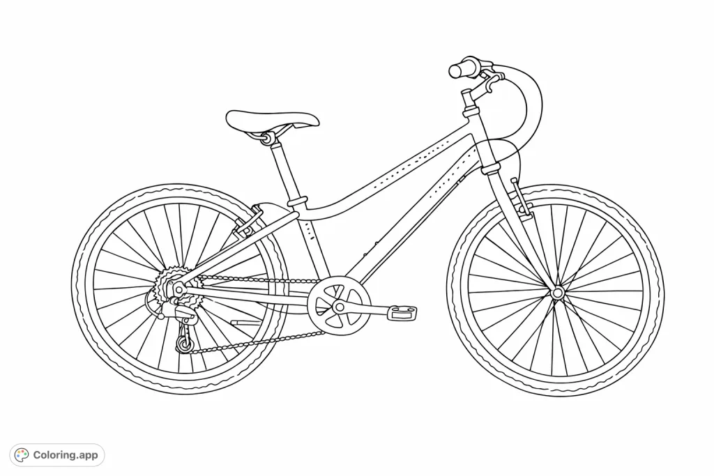 A simple, free printable bicycle coloring page, perfect for young artists. Features a sturdy bike with patterned frame details, ready for imaginative journeys.