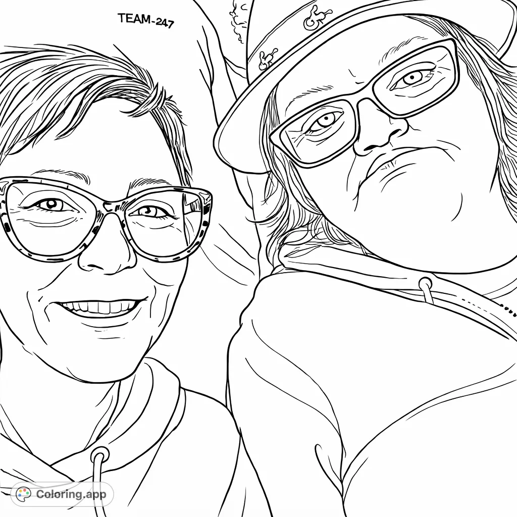 Capture a fun moment between two friends! One smiles cheerfully, the other makes a humorous face, both wearing glasses and casual attire.
