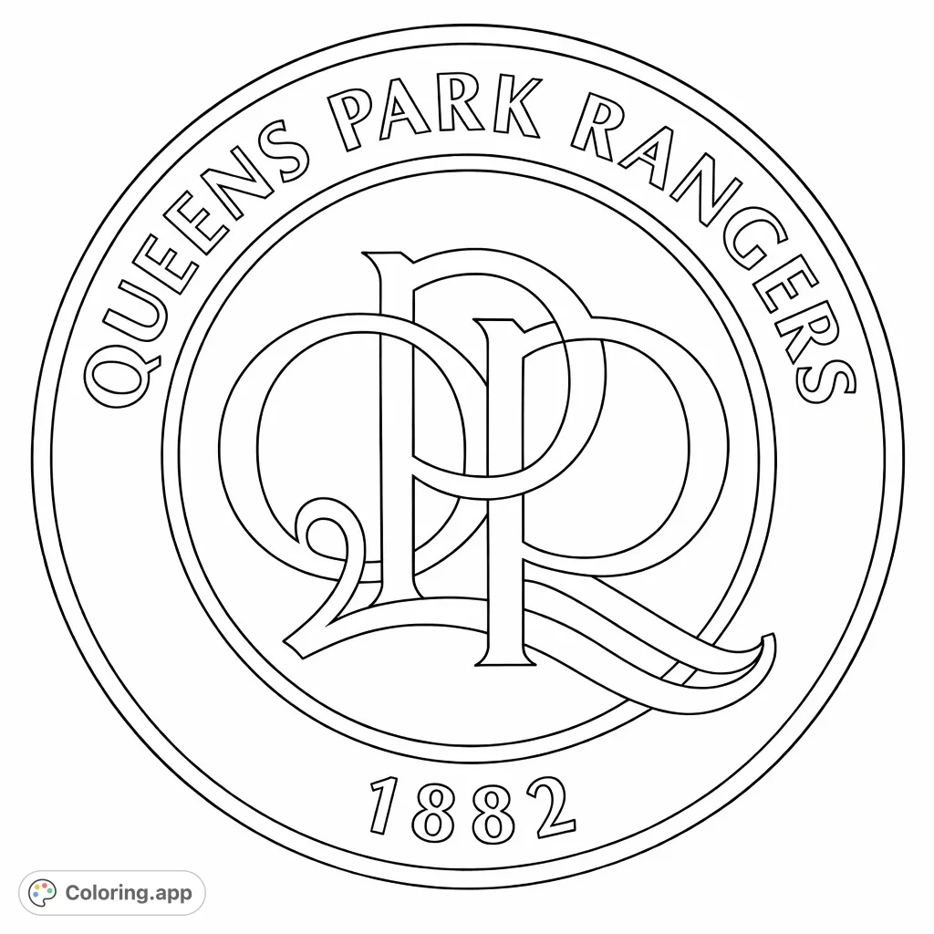 Color the iconic Queens Park Rangers emblem, featuring the QPR monogram, club name, and founding year. Perfect for football fans to showcase team spirit!
