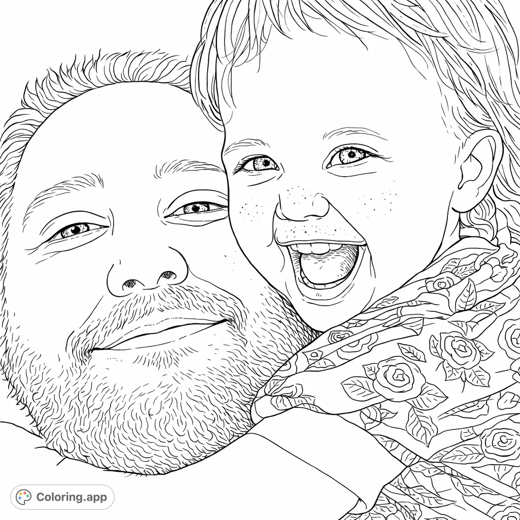 Capture the heartwarming bond between an adult and a child with this joyful family hug coloring page, perfect for expressing love and connection.