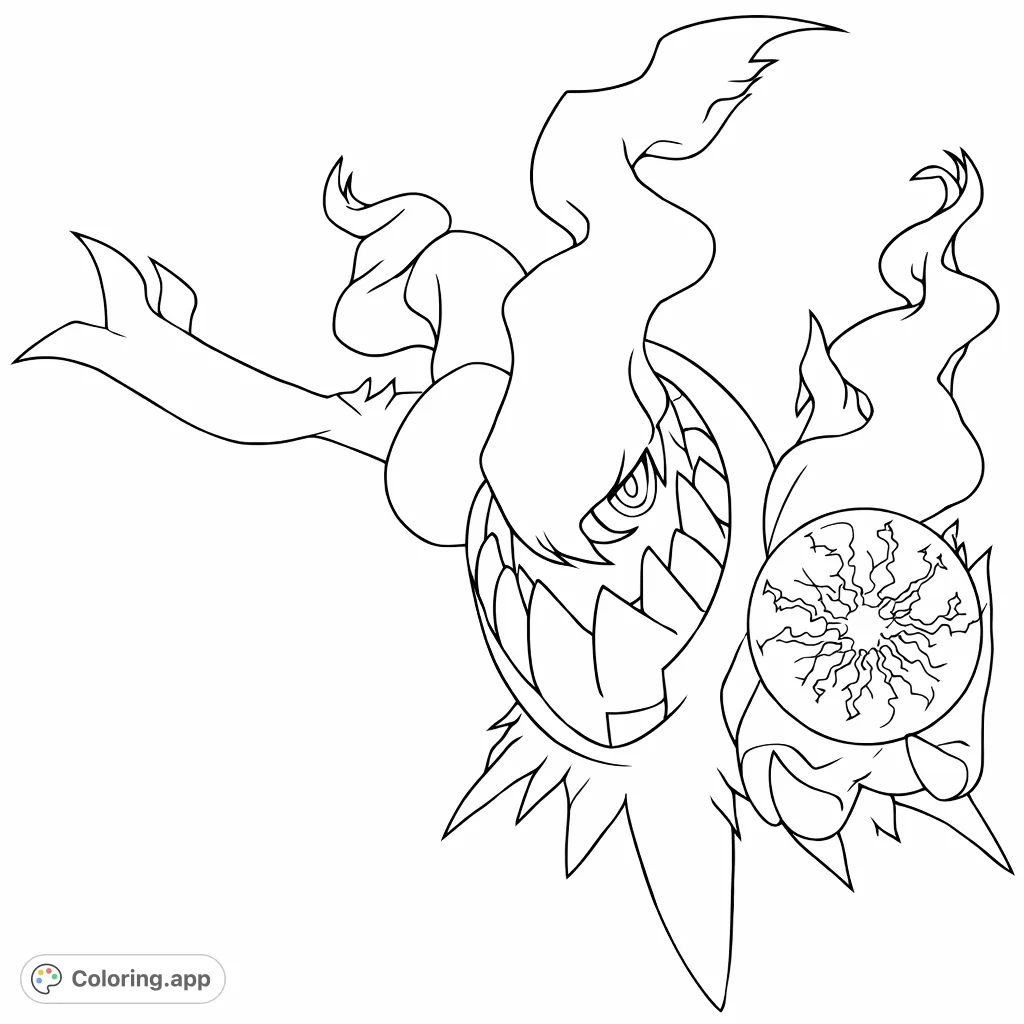 Unleash your creativity with this legendary shadow creature coloring page, featuring a dynamic form, a flowing plume, and a mysterious energy orb.