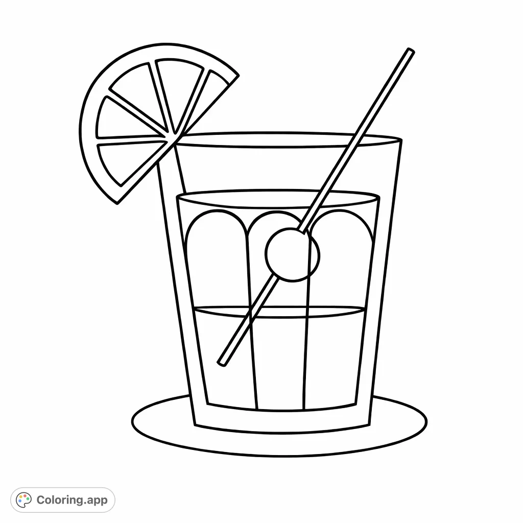 A stylish, retro drink glass with a citrus slice and straw, offering a refreshing and easy coloring experience perfect for a laid-back vibe.