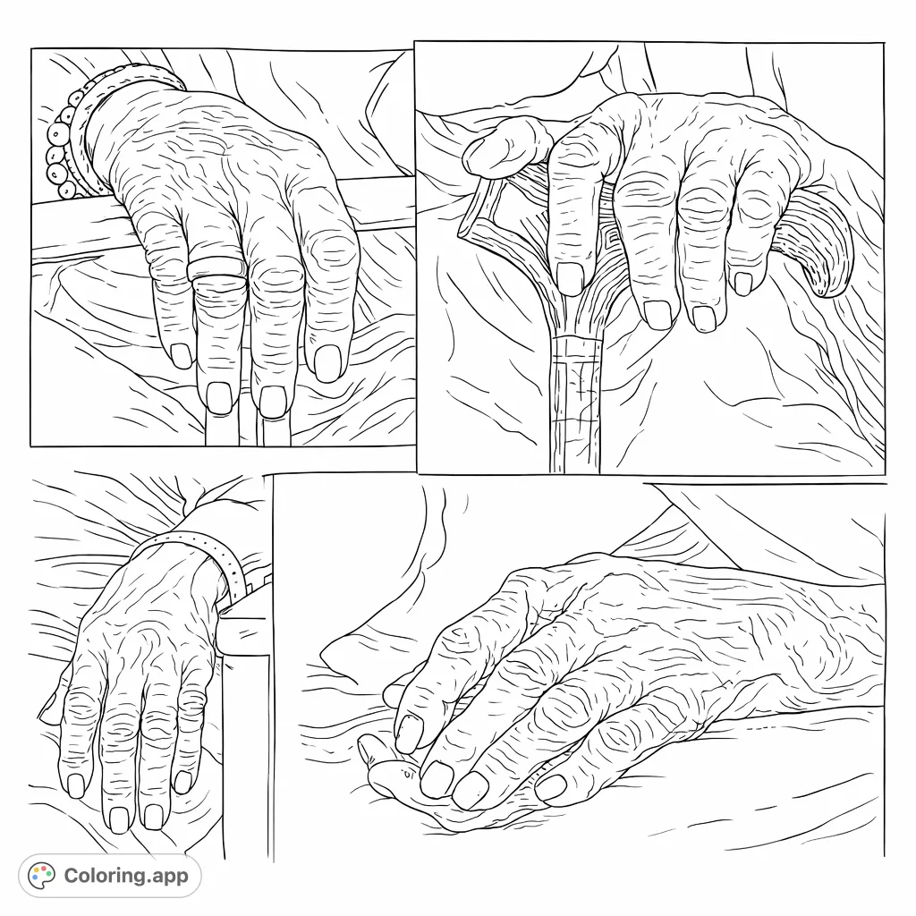 Explore the intricate beauty of aged hands, depicting varied textures, wrinkles, and details reflecting a lifetime of experience.