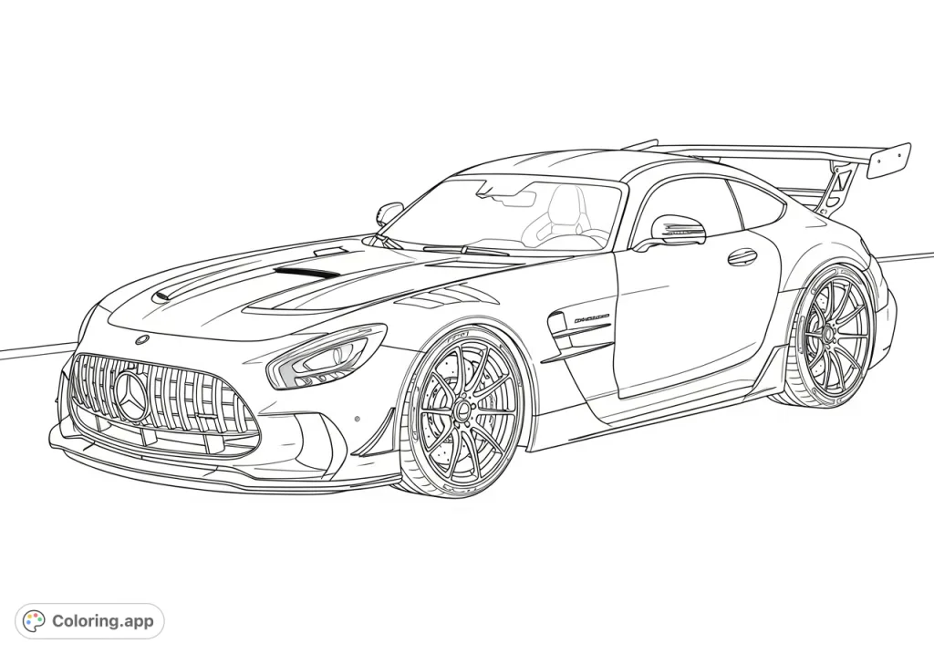 Unleash your creativity with this Mercedes AMG Black Series coloring page, featuring its iconic aggressive styling and powerful presence for enthusiasts.