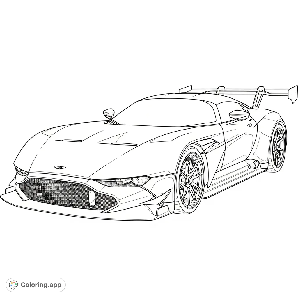 Experience the thrill of coloring the Aston Martin Vulcan, a stunning track-only supercar. Its aggressive aerodynamics and powerful presence make for an exciting coloring challenge.