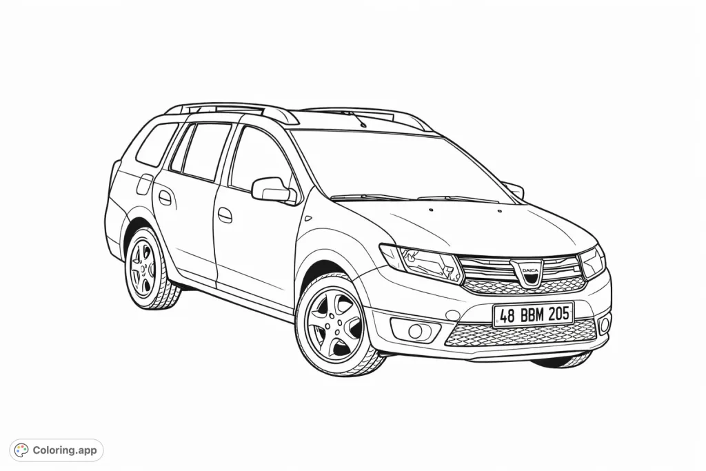 A detailed line drawing of a modern station wagon, featuring sleek body lines, distinct headlights, and roof rails, perfect for car enthusiasts.