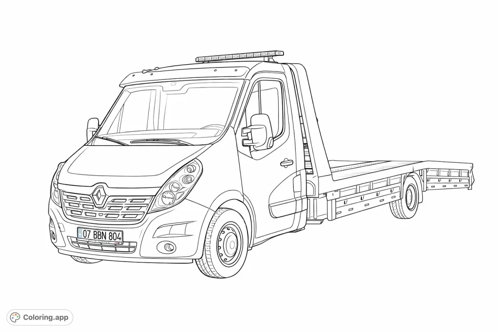 Realistic Flatbed Tow Truck - Coloring.app