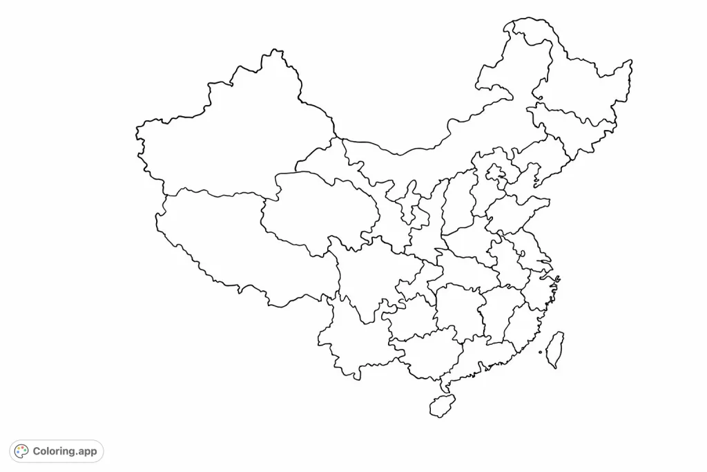 Explore China's geography with this detailed outline map. Color each province to learn about the country's regions through creative engagement.