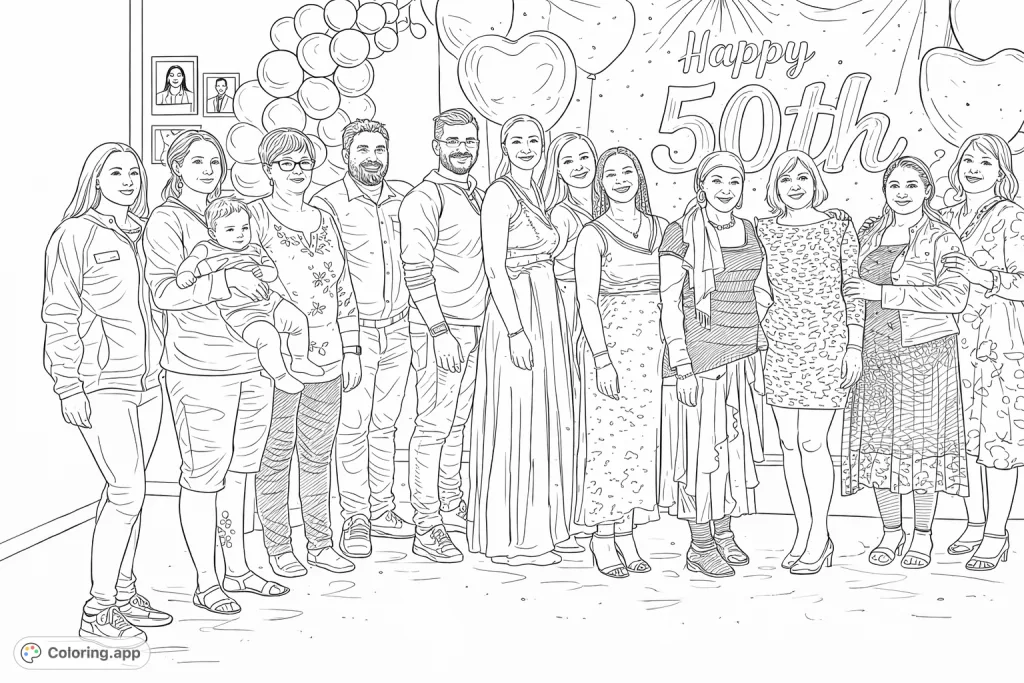Celebrate a special milestone with this diverse group gathering. Perfect for commemorating birthdays, anniversaries, or any joyful occasion with friends and family.