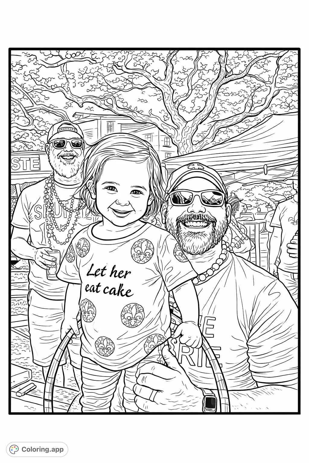 A heartwarming festival scene featuring a smiling man holding a cheerful child, surrounded by festive details. Perfect for celebrating family and fun.