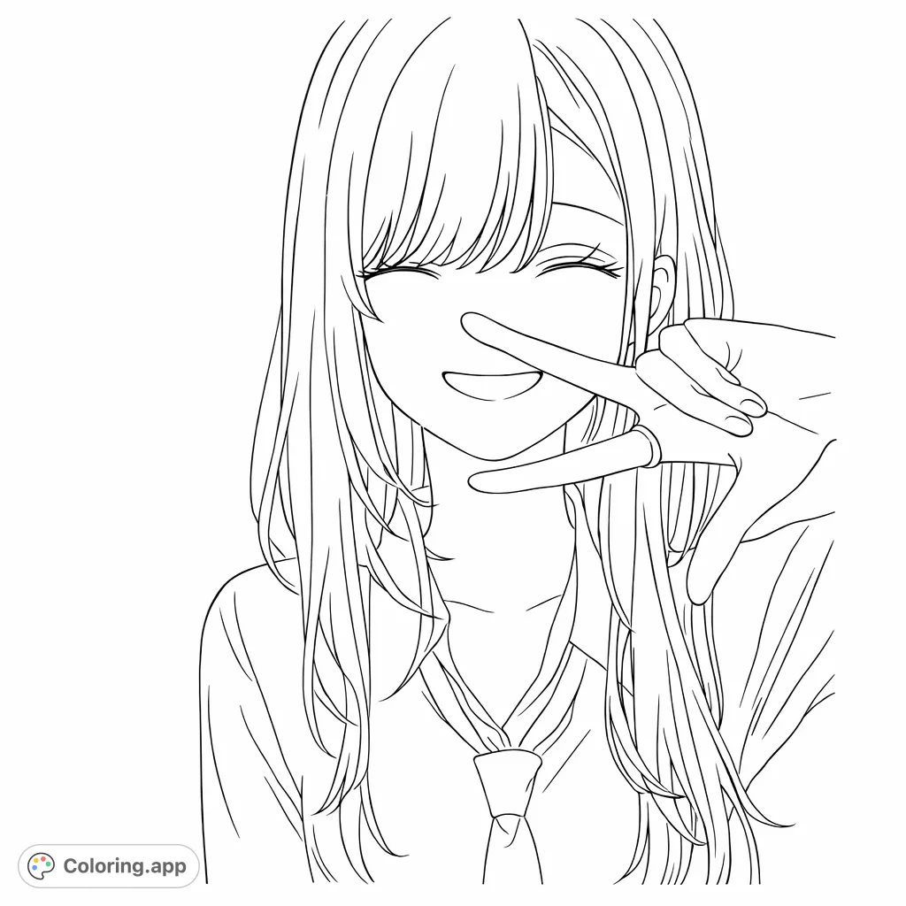 Dive into this anime-style coloring page featuring a character with expressive hands and a unique animal-head tie. A captivating scene for creative expression!