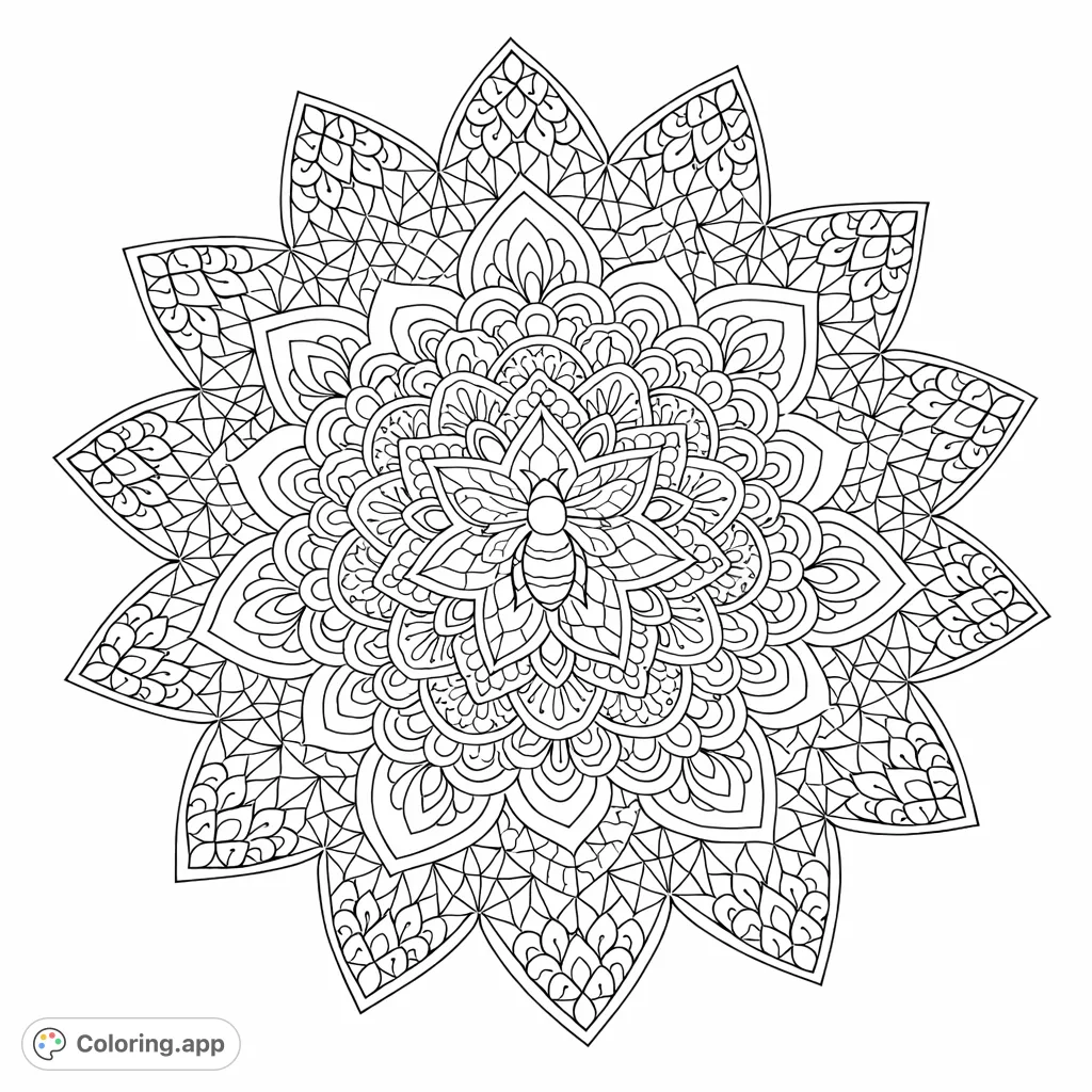 Unwind and focus with this highly detailed mandala coloring page, perfect for mindfulness and creative expression. Explore intricate patterns and shapes.