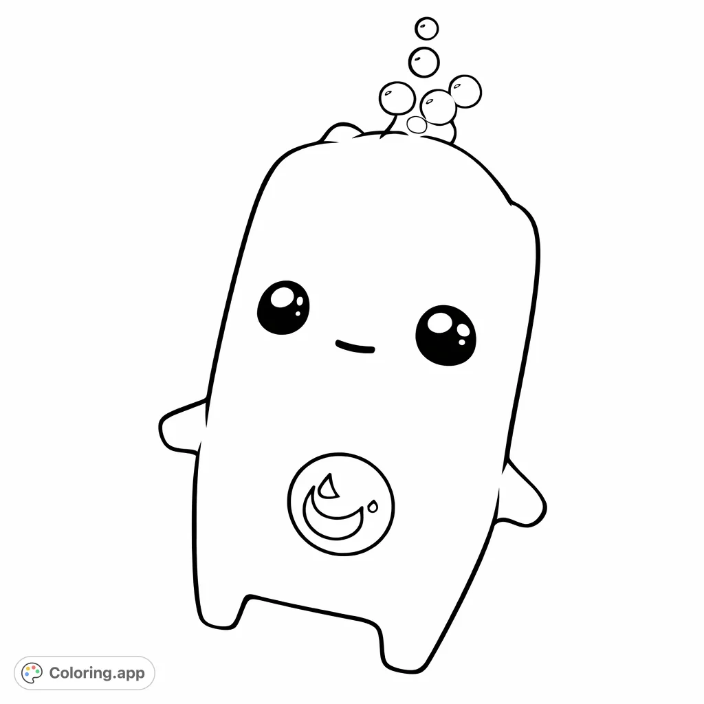 Color this adorable, squishy character with big eyes and a cascade of bubbles. A fun and whimsical design featuring a unique, friendly creature perfect for imaginative coloring.