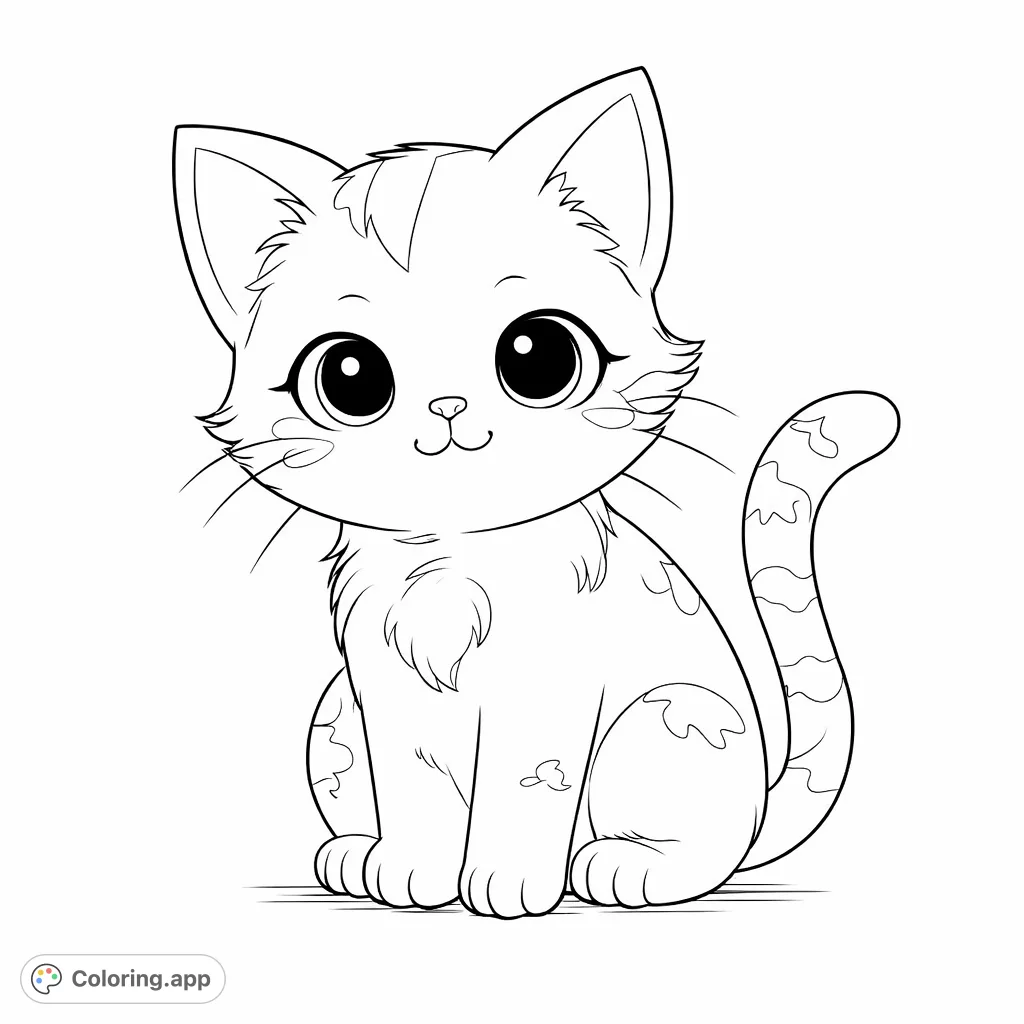 A super cute cat with big, expressive eyes and a patterned coat, ready for creative coloring. Perfect for animal lovers of all ages.