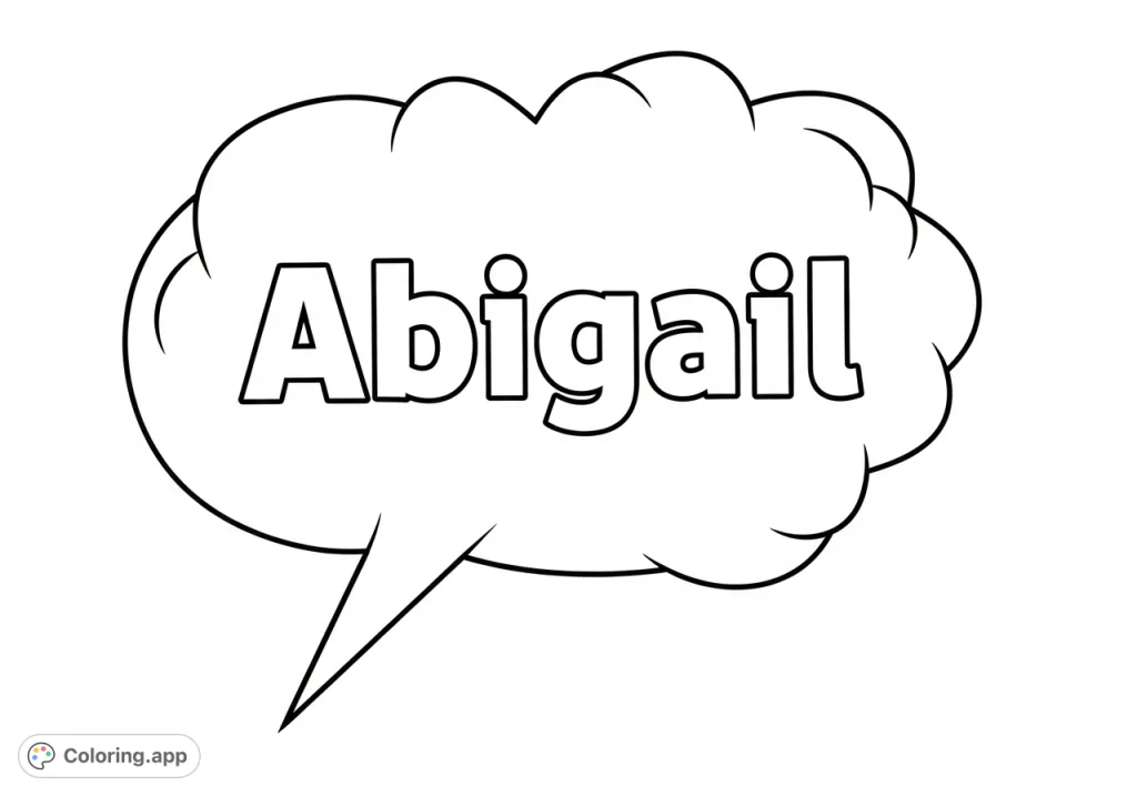 A fun, free printable Abigail comic book speech bubble coloring page featuring the name 'Abigail' in bold lettering, perfect for personalization and creative expression.