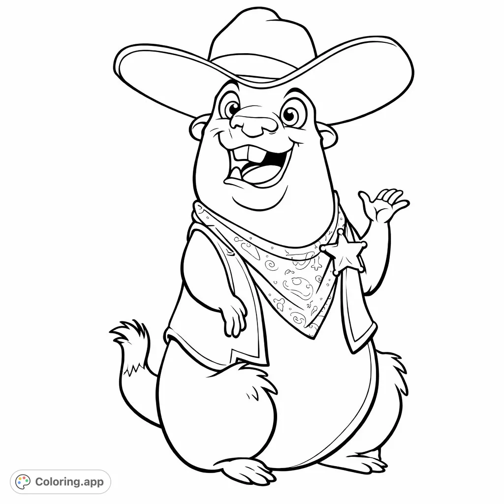 Meet the cheerful gopher sheriff, ready for adventure! This fun character, complete with hat, vest, and badge, awaits your creative touch.