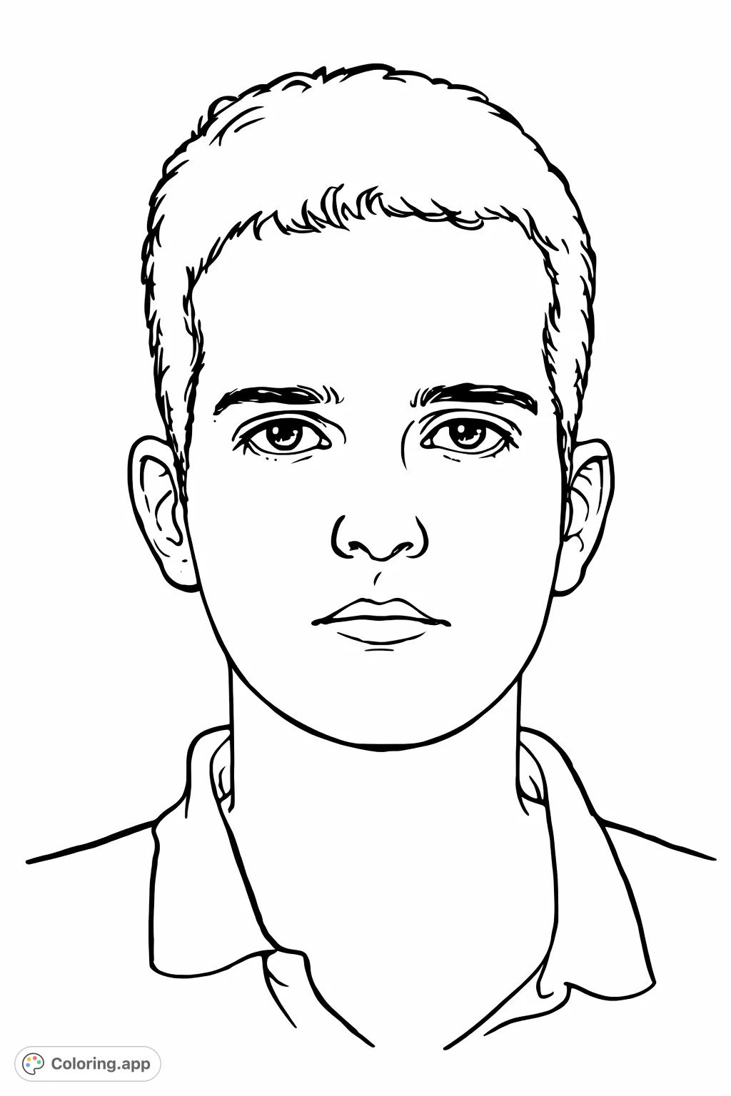 Detailed portrait of a man with defined features and a collared shirt, offering a captivating challenge for artists and colorists.